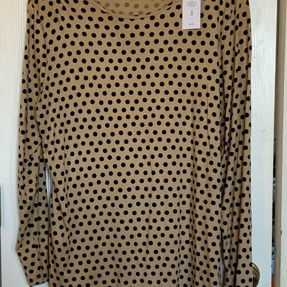 New With Tags- Chico’s Khaki and Black Polka Dot Long Sleeve Top Chico’s Size 3 - Picture 6 of 10